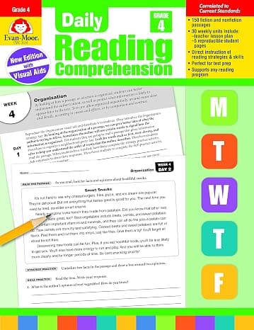 Evan-Moor Daily Reading Comprehension, Grade 4 - Homeschooling & Classroom Resource Workbook, Reproducible Worksheets, Teaching Edition, Fiction and Nonfiction, Lesson Plans, Test Prep Paperback – Teacher's Edition, December 31, 2018 cover