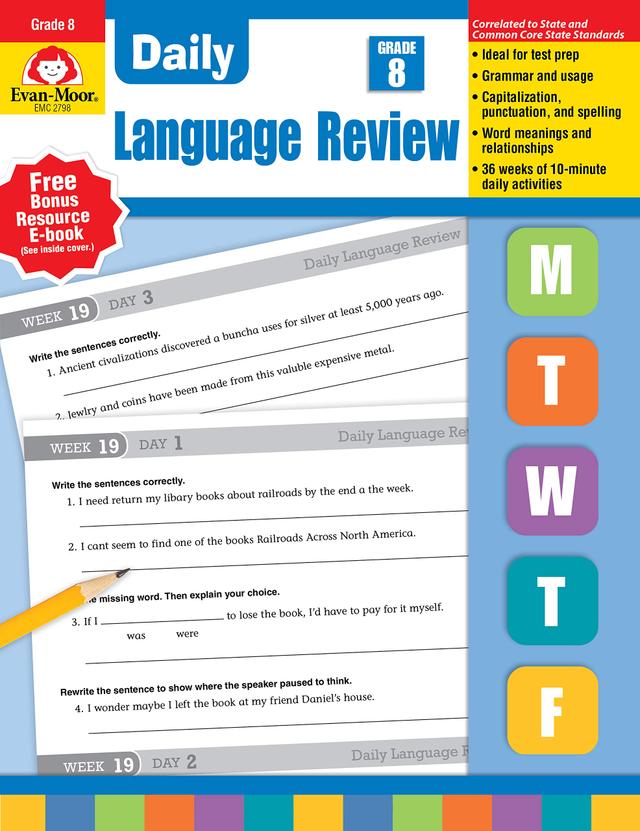 Evan-Moor Daily Language Review Grade 8 Teacher s Edition Supplemental Teaching Resource Book, 36 Weeks of Lessons