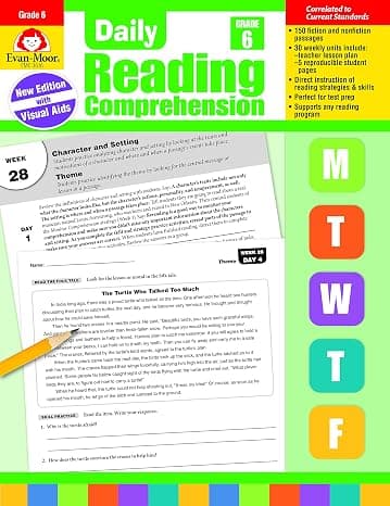 Evan-Moor Daily Reading Comprehension, Grade 6 - Homeschooling & Classroom Resource Workbook, Reproducible Worksheets, Teaching Edition, Fiction and Nonfiction, Lesson Plans, Test Prep Paperback – Teacher's Edition, December 31, 2018 cover