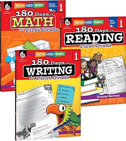 180 Days of Practice for First Grade (Set of 3), 1st Grade Workbooks for Kids Ages 5-7, Includes 180 Days of Reading, 180 Days of Writing, 180 Days of Math cover