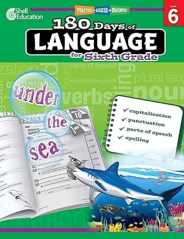180 Days of Language for Sixth Grade – Build Grammar Skills and Boost Reading Comprehension Skills with this 6th Grade Workbook (180 Days of Practice) 1st Edition cover