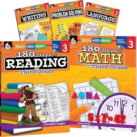 180 Days of Third Grade Practice, 3rd Grade Workbook Set for Kids Ages 7-9, Includes 5 Assorted Third Grade Workbooks to Practice Math, Reading, ... Problem Solving Skills (180 Days of Practice) Textbook Binding – March 21, 2017 cover