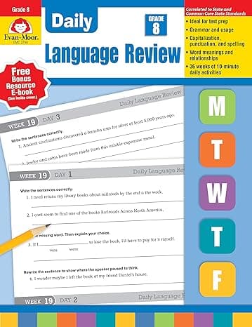 Evan-Moor Daily Language Review Grade 8 Teacher s Edition Supplemental Teaching Resource Book, 36 Weeks of Lessons cover