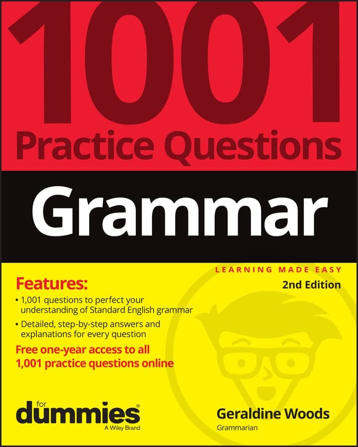 Grammar: 1001 Practice Questions For Dummies (+ Free Online Practice) 2nd Edition cover